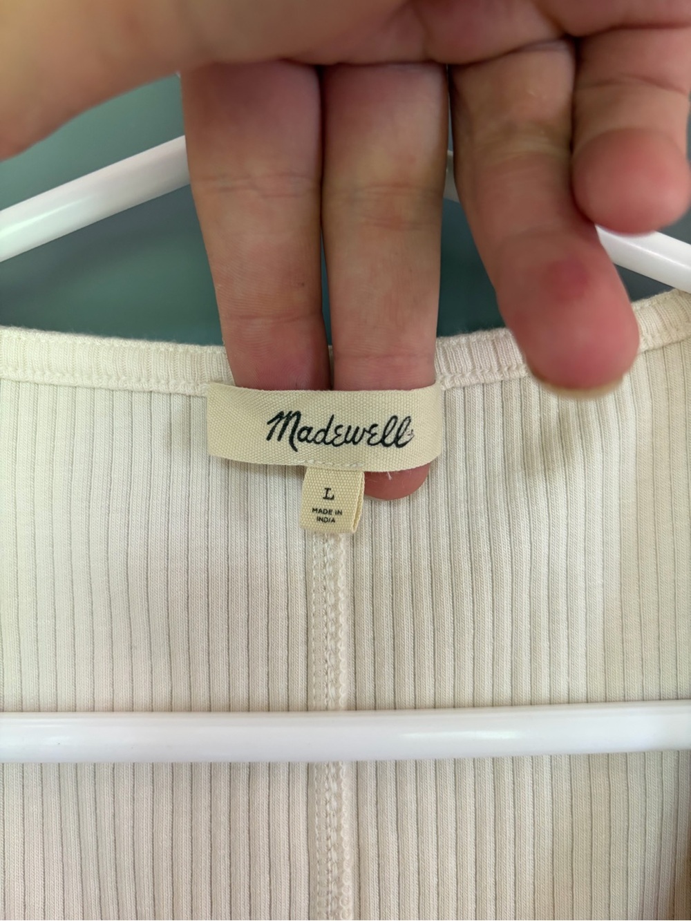 Madewell Cream Ribbed Button-Front V-Neck Tank - Picture 3 of 3